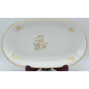 Vintage KPM Krister Germany 9 3/4" Oval Small Serving Platter. Gold Rose Design
